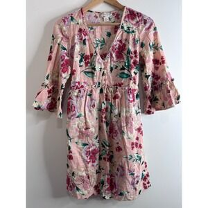 Band of Gypsies Pink Floral V-Neck Babydoll Dress Sz M Feminine Floral Boho